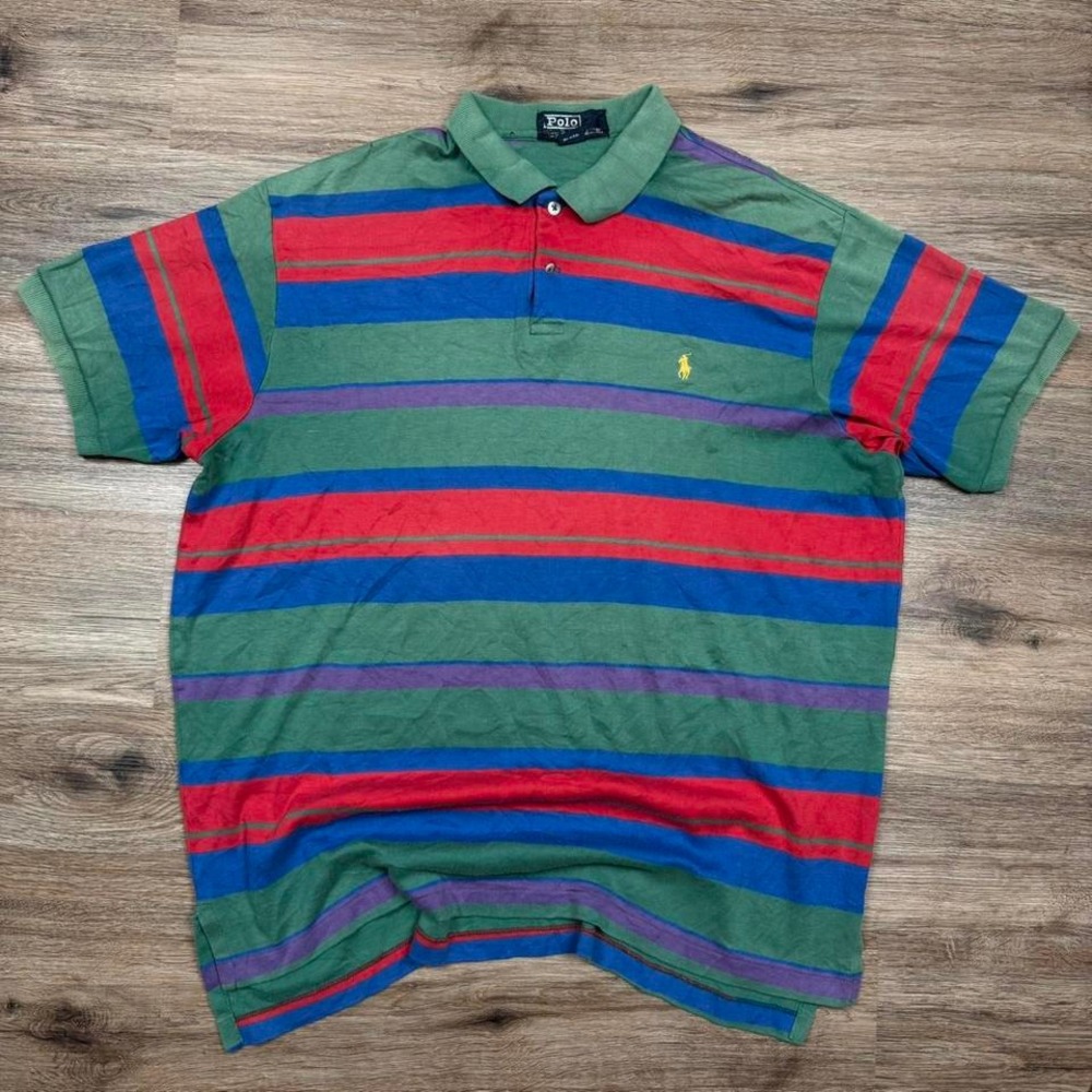 Vintage Polo Ralph Lauren Multicolor Stripe 90s Polo Shirt Made in USA